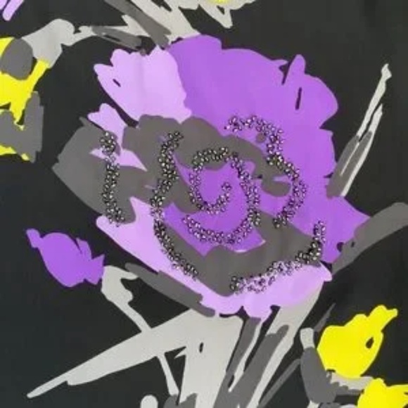 ELLE Black Sleeveless Floral Gemstone Graphic Dress with Fringed Hem Size XS - Picture 3 of 12